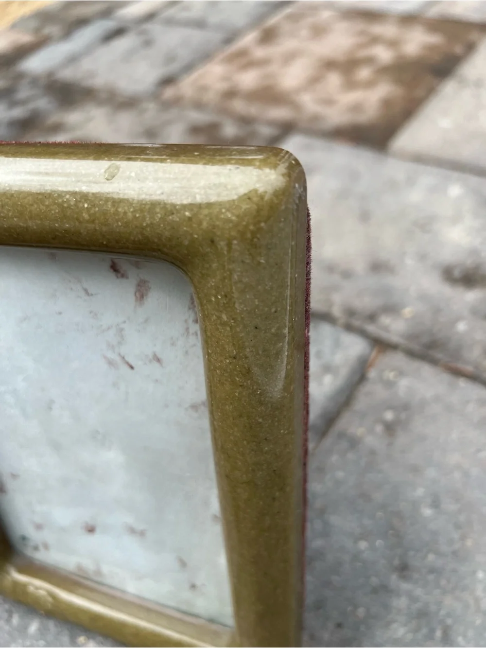 Vintage Carved Soapstone 5x7 Picture Frame by Zhongyi Arts, Polished Olive Green